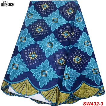 

Royal blue 100% Cotton Swiss Voile Lace Fabric High Quality Class design Square Stones Swiss Voile Lace In Switzerland SW-432