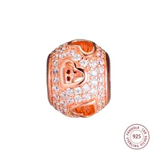 Tumbling сердечки проложить Подвески стерлингового серебра 925 прозрачный CZ розовый цвет бусины для изготовления ювелирных изделий Подходит европейские браслеты Berloque