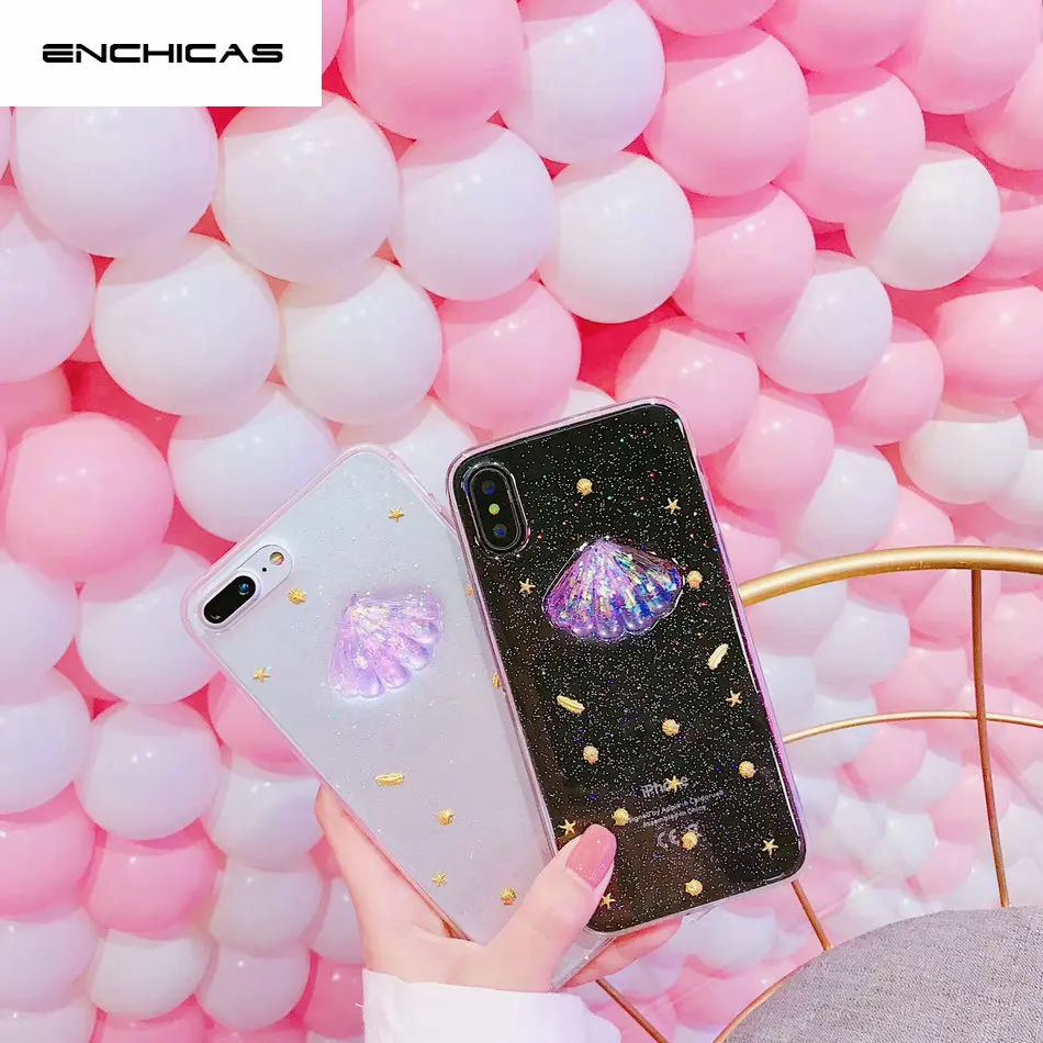 Enchicas милые модные блестящие Sea Shell Морская звезда дизайн мягкий чехол для iPhone 6/6 S 7