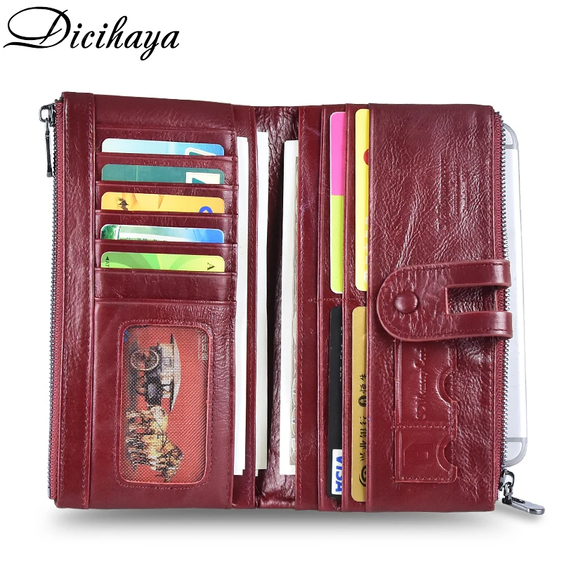  DICIHAYA  Genuine Leather Women Wallet Zipper Long Women Leather PHONE BAG Brand Coins Purse COW Le