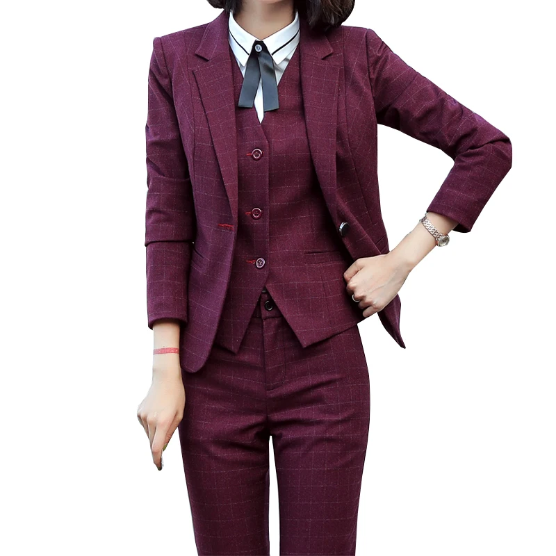 

2019 Summer 2 Piece Sets Single Buckle Grid Blazer Jacket & Zipper Trousers Suit For Women Outfits Feminino Pants Suits Elegant