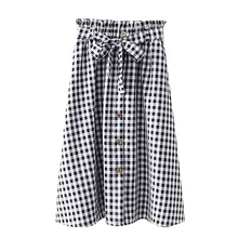 Женское клетчатое однобортное кружевное расклешонное платье с высокой талией, плиссированное платье в клетку#190416