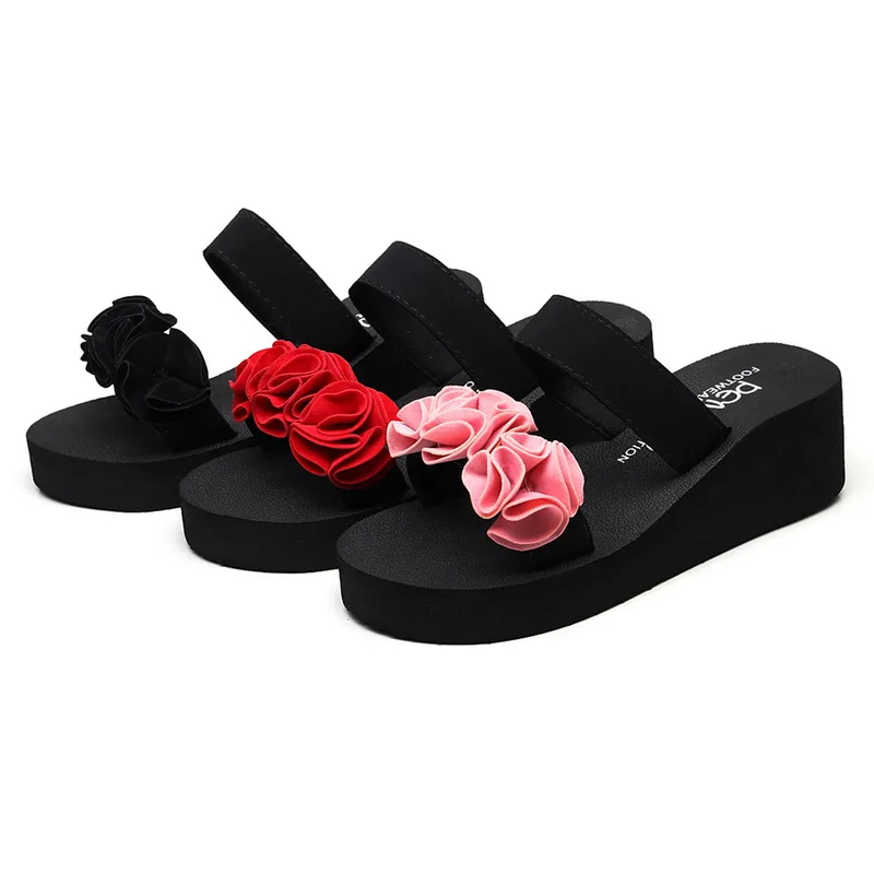 

Drop Shipping OEAK Sweet Floral Women's Sandals Summer Fashion Platform Flat Slippers Slides Slip On Casual Beach Shoes Woman