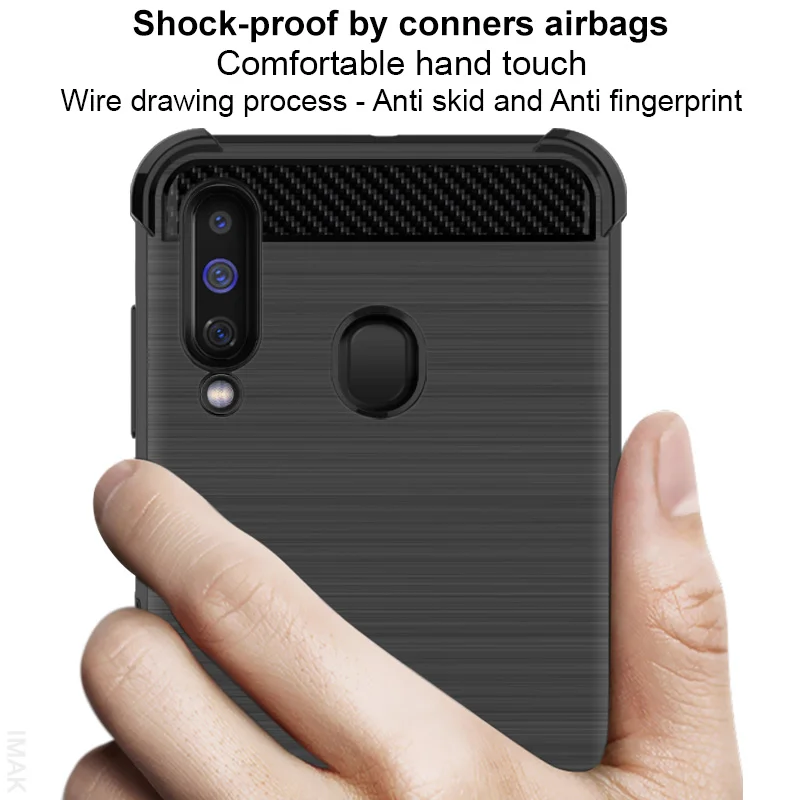 Imak Vega Carbon Fiber Texture Shockproof Airbag Case for Samsung Galaxy A60 TPU Cover Anti Skid Soft Case