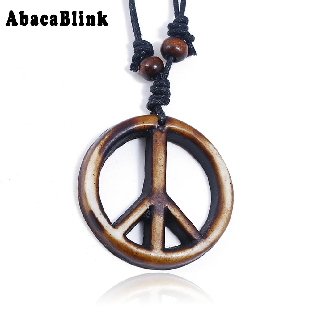 Vintage Resin Hollow Peace Symbol Pendant Necklaces For Men Punk Style