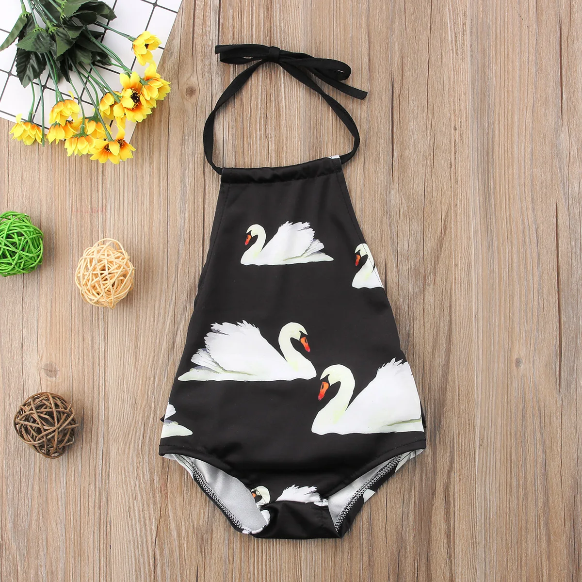 

Hot Summer Kids Baby Girl Swan Print Ruffle Sleeveless Backless Swimwear Halter Bikini Tankini Swimsuit Bathing Suit Beachwear