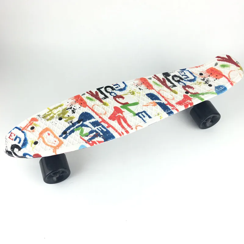 

22 inch Long Board White Graffiti Retro Skateboard Mini Cruiser Outdoor Sports For Adult or Children