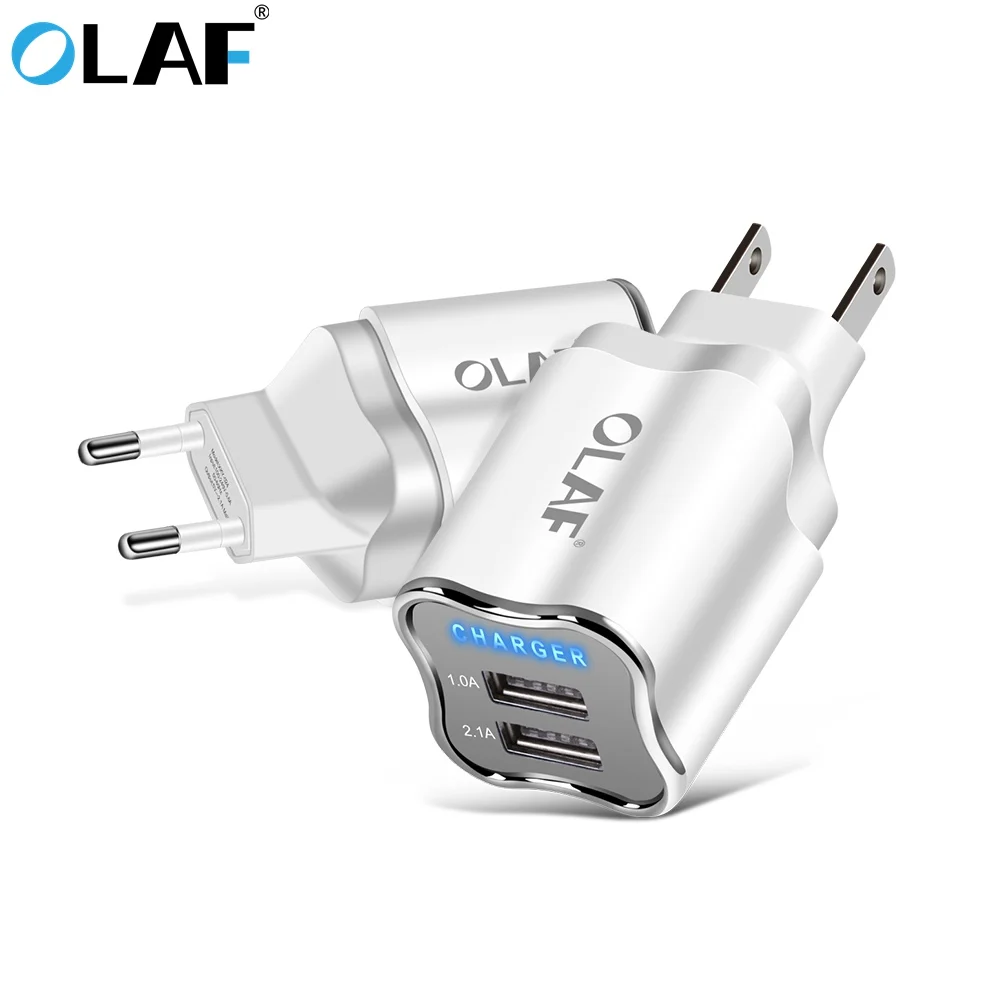 أولاف 5 V 2.1A الاتحاد الأوروبي الولايات المتحدة التوصيل مصباح ليد 2 USB محول الهاتف المحمول جدار شاحن جهاز مايكرو بيانات الشحن ل فون 5 6 باد سامسون...
