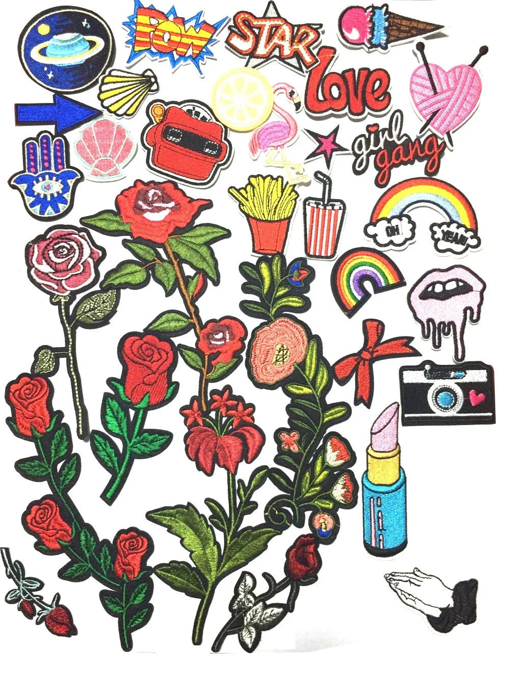 5SETS/LOT Embroidered Iron on Rose Flower Patches for Clothing