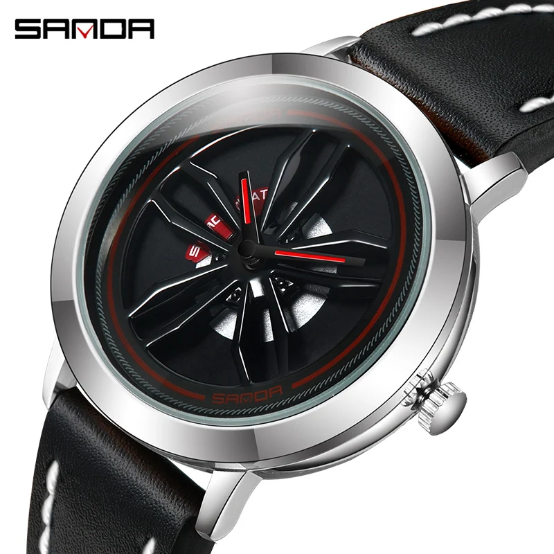 

Rotating Watch Men Women Waterproof Leather Strap Slim Quartz Casual Mens Wrist Watch Top Brand Male Clock 2019 SANDA
