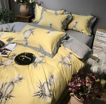 

Vintage yellow pineapple bedding set adult teen,full queen king cotton double home textile bed sheet pillow case duvet cover