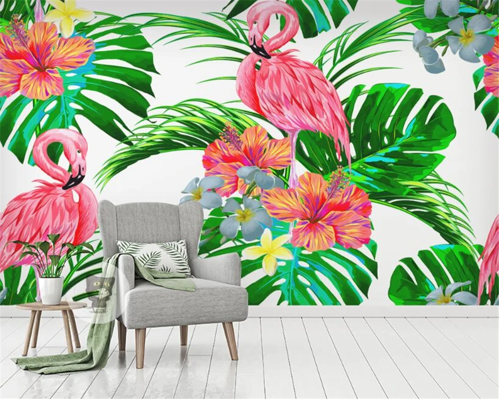 

Customized High quality 3d wallpaper mural modern hand-painted flamingo photo wallpaper papel de parede tapety