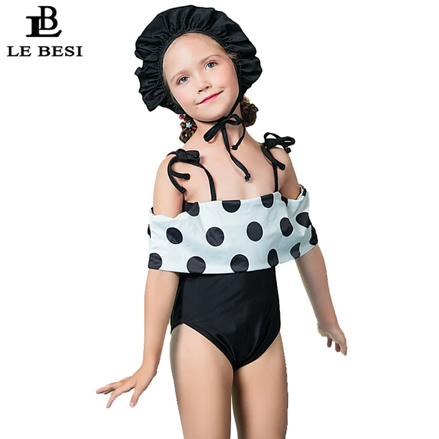 Best Offers LEBESI 2018 Newest Arrival Girl Children's Swimsuit Girl's One Piece Swimwear Print Dot Teenagers Bathingsuit With Simming Cap