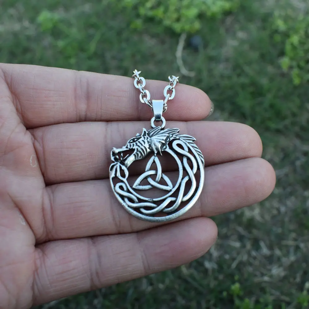 Celtic Dragon Necklace Trinity Knot Mens Pendant Necklaces Viking Jewelry 1pcs - Image 4