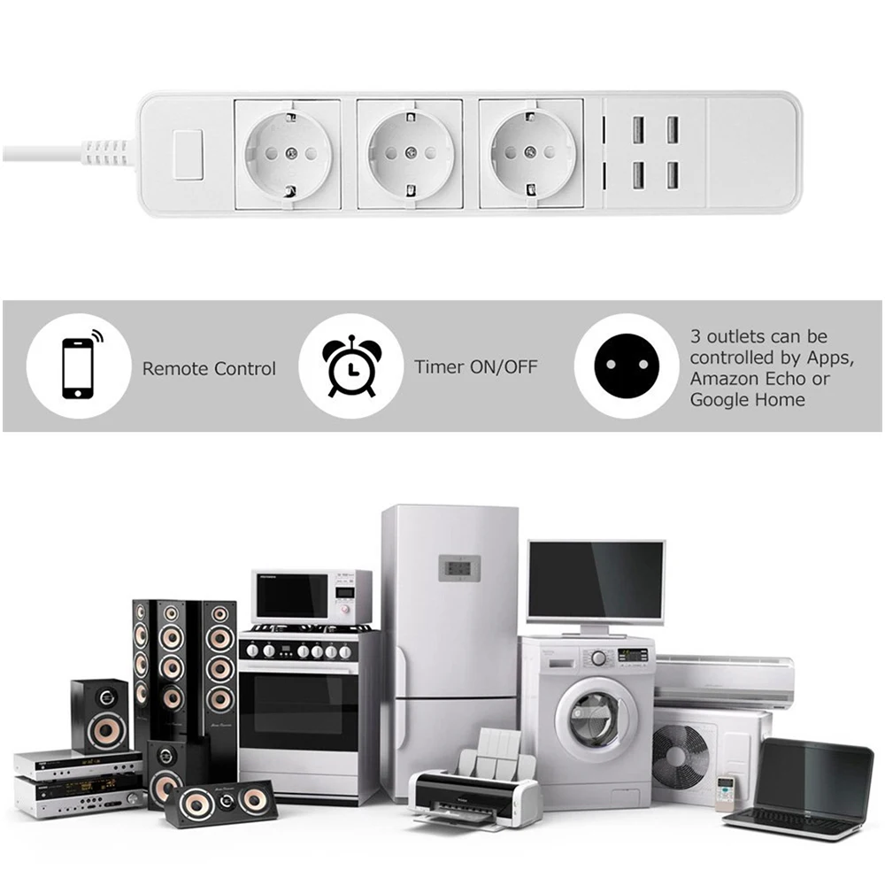 Rdxone умная Wifi полоса питания wifi розетка 4 USB порта Голосовое управление работает с