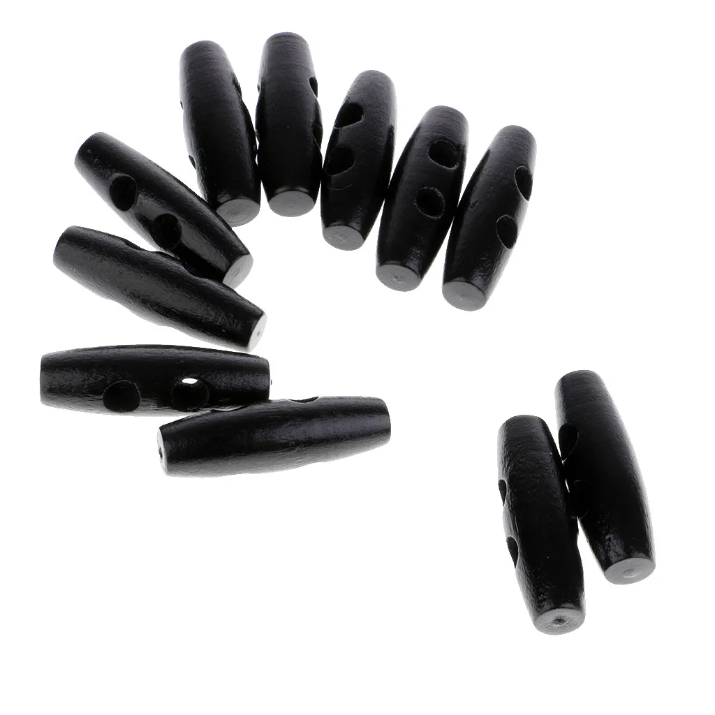 50Pcs Wood Sewing Horn Toggle Buttons Cloth Accessories 2 Holes Black