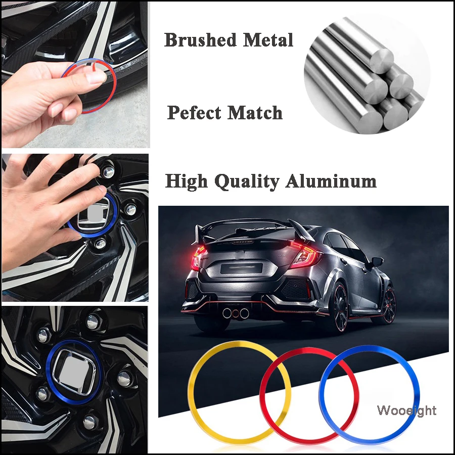 4Pcs Aluminum Alloy Wheel Center Hub Ring Decorative Decals Cover Trim Fit For Honda Civic 2016 2017 Red  Blue  Gold (5)