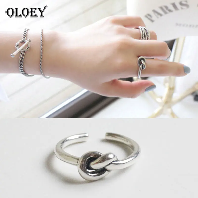 

YPAY 100% Real 925 Sterling Silver Open Ring For Women Vintage Do the Old Style Knot Simple Finger Rings Fine Jewelry YMR577