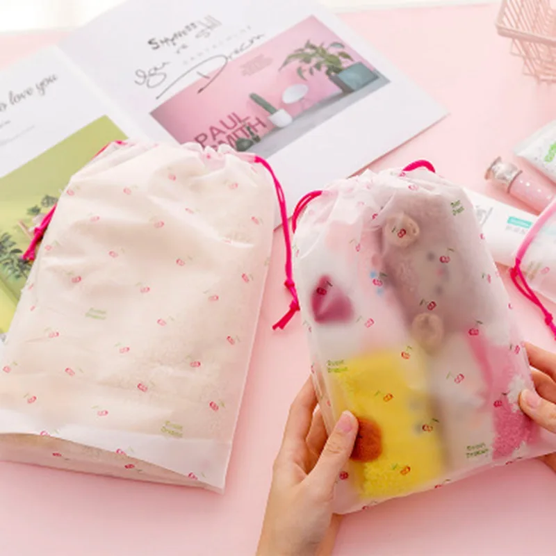

Cherry Transparent Scrub Cosmetic Bag Travel Makeup Case Women Zipper Make Up Bath Organizer Storage Pouch Toiletry Wash Kit