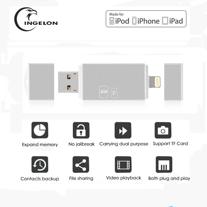 Адаптер micro sd Ingelon kelima серебристый для iphone otg устройство чтения смарт карт usb