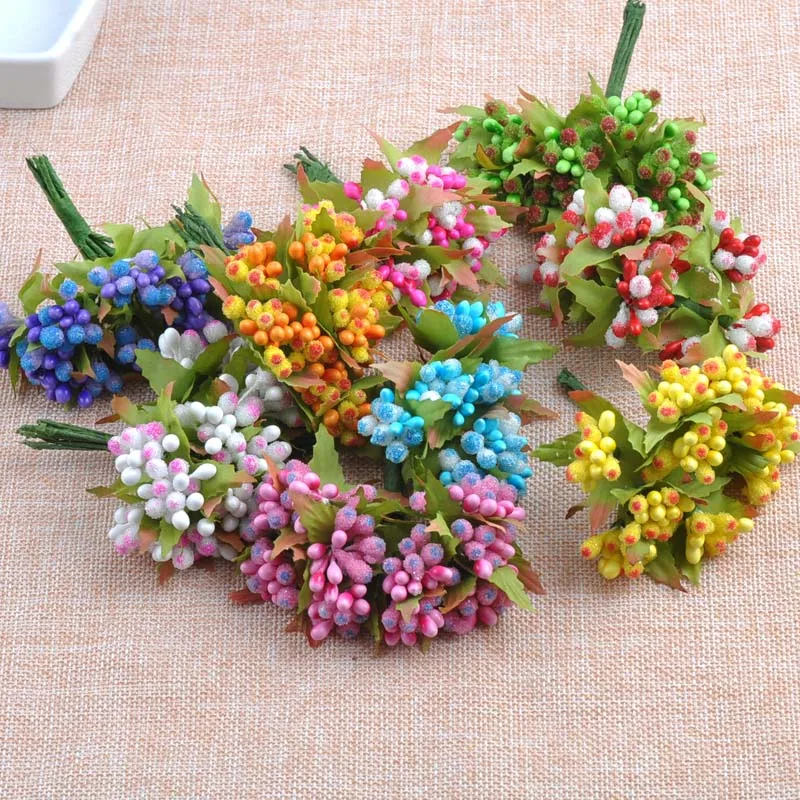 Two Tone Wire Stem Artificial Flowers Stamen Home Decoration Bouquet
