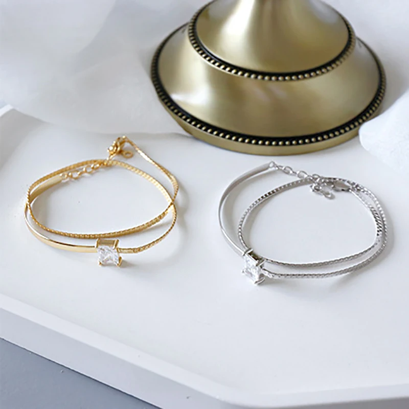 Браслет ROMAD из стерлингового серебра 925, двойной слой, АААА, квадратный циркон, регулируемые браслеты для женщин, женский браслет R1