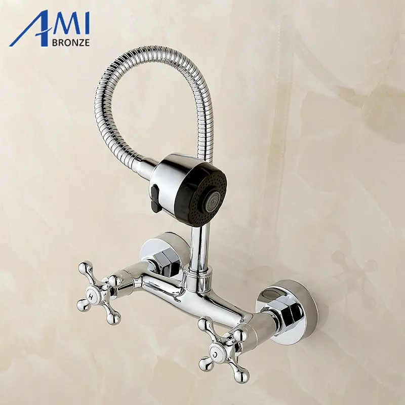 Wall Mounted Flexible pull up and down mixer tap faucet bathroom basin kitchen sink 2function