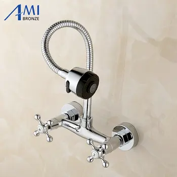 

Wall Mounted Flexible pull up and down mixer tap faucet bathroom basin kitchen sink 2function trigger spout