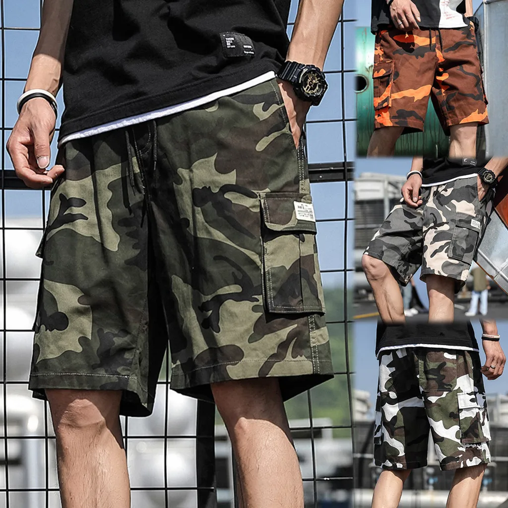 Men's Summer Fashion Simple Wild Outdoors Casual Camouflage Overalls Plus Size Sport Shorts Loose Mid Pants Calcoes casuais 50