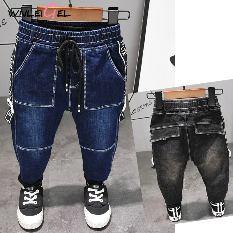 

WLG 2019 spring boys jeans kids fashion denim blue black jeans baby all match clothes 2-6 years