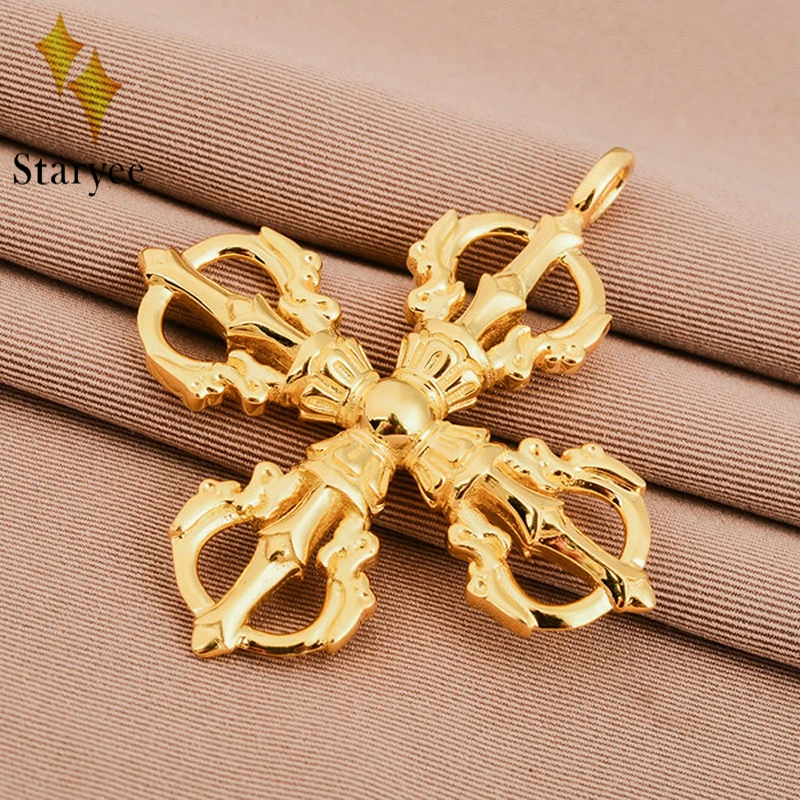 

Genunine 18K Au750 Solid Gold Vajra Cross Lucky Amulet Buddhism Religious Chain Necklace Pendant Fine Jewelry For Men/Women Gift