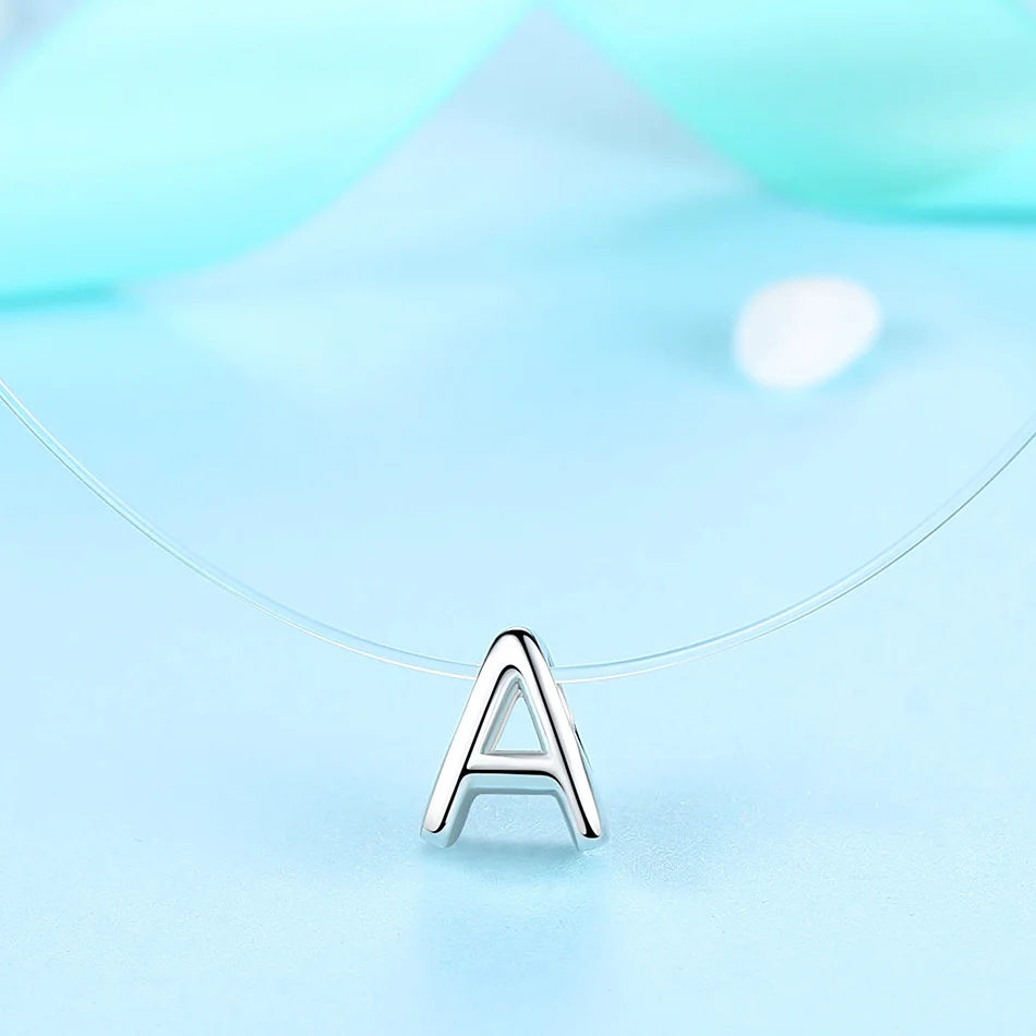 ELESHE New 925 Sterling Silver Letter A Necklace& Pendant Transparent Invisible Chain Necklaces for Women Jewelry Alfabet Gift