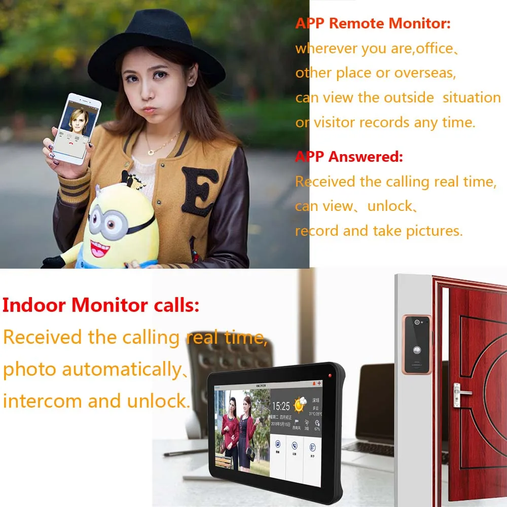 MOUNTAINONE 9-дюймовый Wi-Fi Беспроводной отпечатков пальцев RFID видео дверь домофон запись Системы с 1000TVL проводной Камера