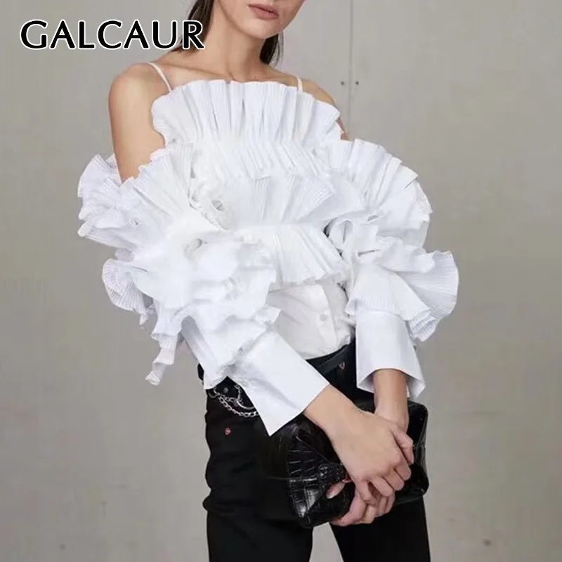 GALCAUR летняя блузка с открытыми плечами для женщин с вырезом лодочкой ...