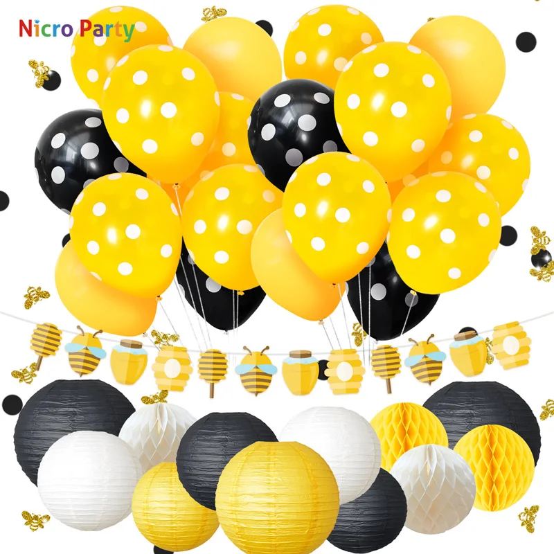 

Nicro 34 pcs/set Bee Yellow Black Balloons Paper Lanterns Child Birthday Decor Home New Decoration Party DIY #Set117
