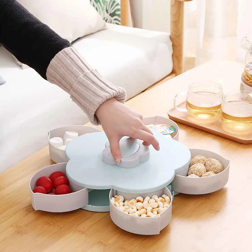 

Double-deck Rotary Storage Box Flower Design Wedding Snack Candy Box Jewelry Organizer Cosmetic Dry Fruit Storage Bin#701g40