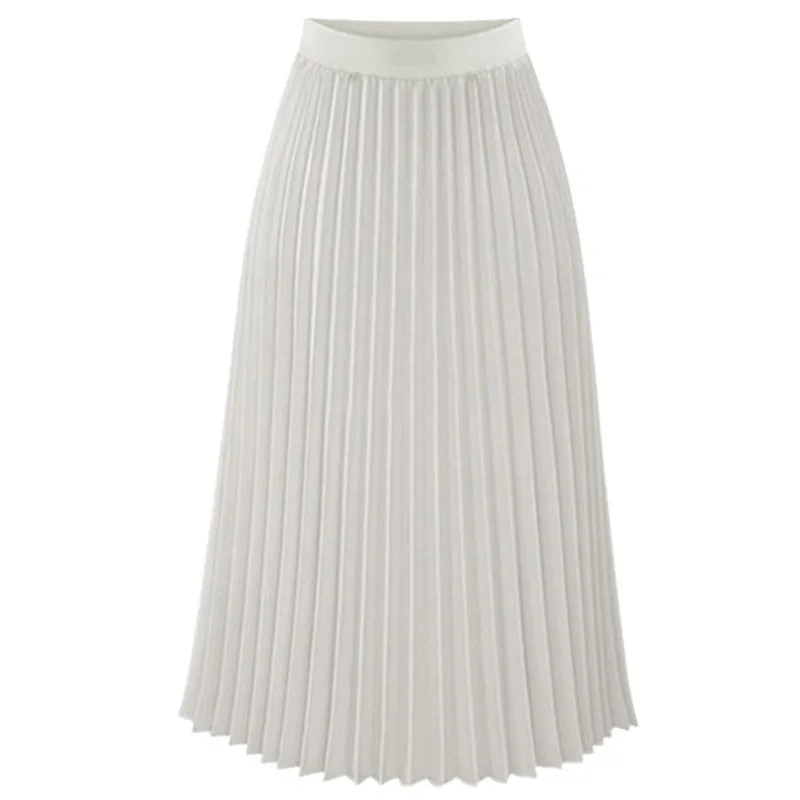 Fashion New Lady Women Summer Long Chiffon Skirt Elastic Waist Double Layer Midi Pleated Skirts - Цвет: as the picture