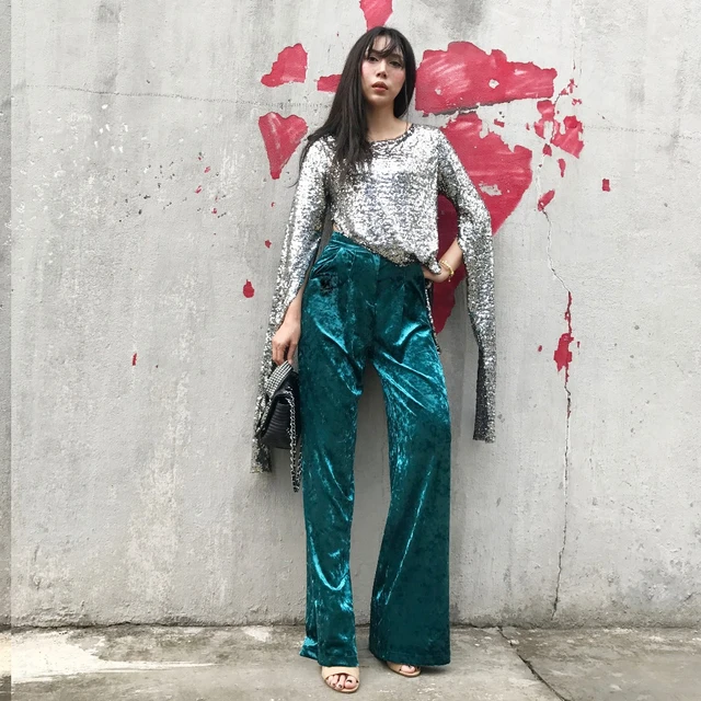 Brown Green Velvet Wide Leg Pants Vintage High Waist Floor Length Loose  Casual Trousers Women Autumn Winter Fashion Pantalon - Pants & Capris -  AliExpress