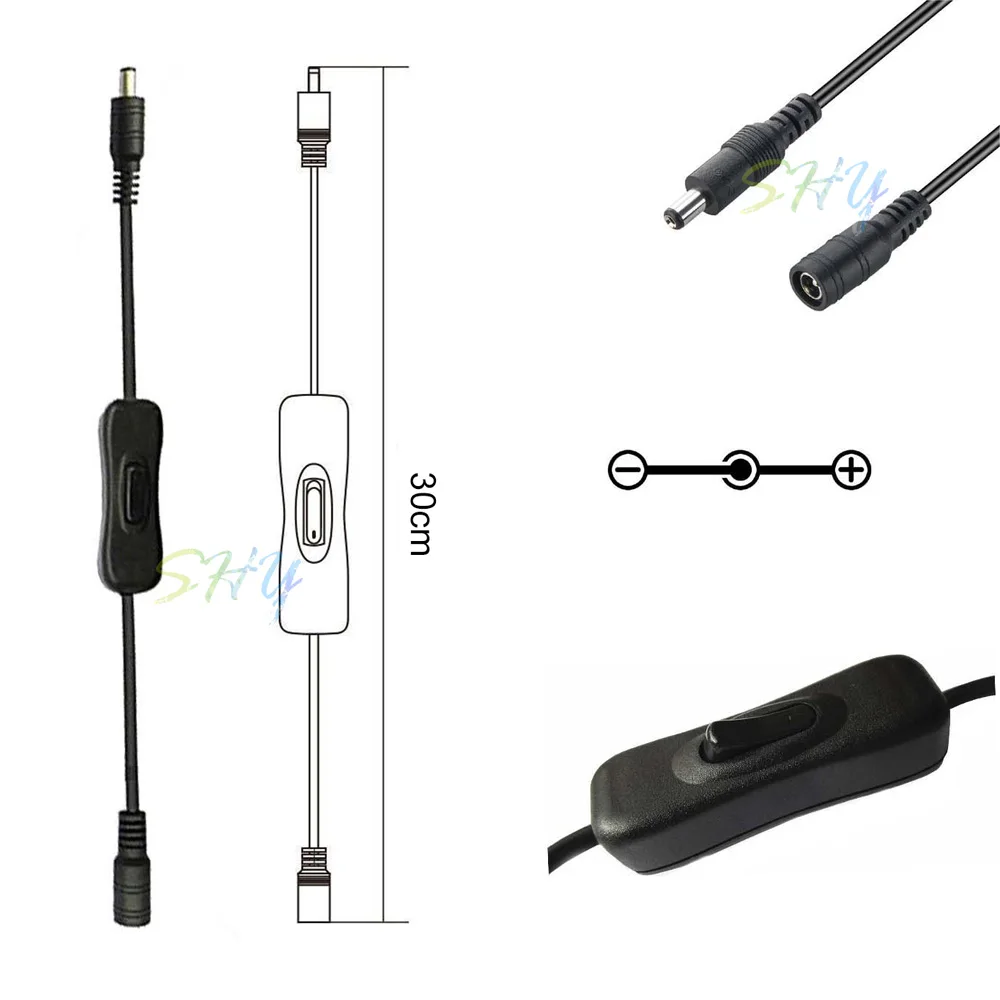 Включение выключения с Женский Мужской кабель питания 5,5x2,1 мм разъем коннектора постоянного тока провода переключатель 5 в 12 В 24 В для CCTV светодиодные ленты светильник