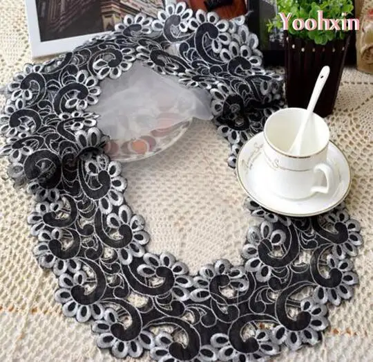 

Luxury black embroidery table place mat pad cloth cup lace dining doily pot mug holder Christmas coaster drink placemat kitchen