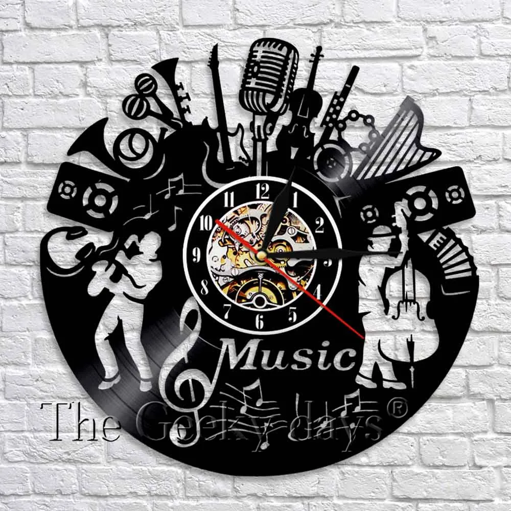 Musical Instrument Wall Clock Music Vinyl Record 3D Wall Watch Clock Music Wall Art Decor