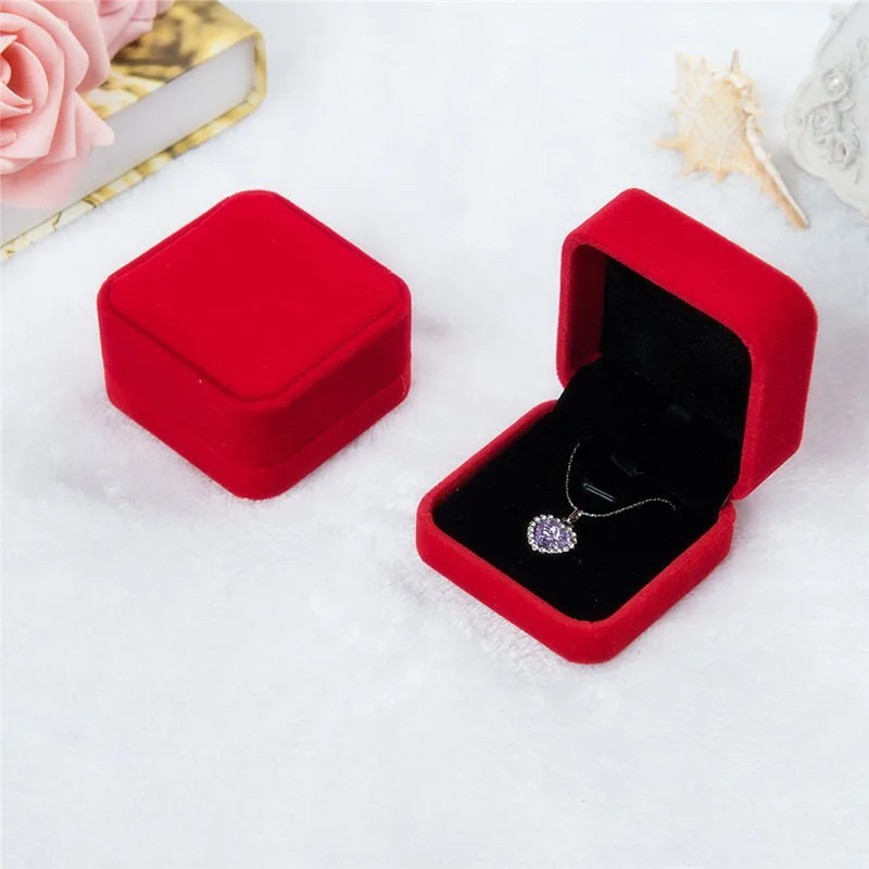 

New Fashion Square Velvet Necklace Rings Boxes Folding Case Wedding Jewelry Display Organizer Valentine's Day Gift for Women