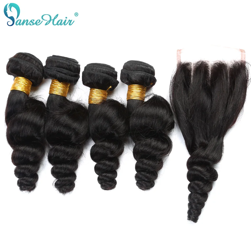 

Panse Hair Peruvian Hair Loose Wave Hair 4 Bundles Hair with Closure 4X4 Customized 8 To 28 Inches 100% Human Hair Non Remy