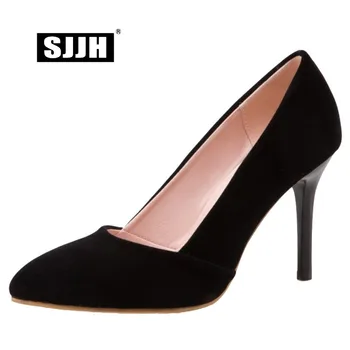 

SJJH Woman Flock Pumps with Pointed Toe and 9cm Super High Stiletto Slip-on Solid Fashion Elegant Working Shoes Large Size A025