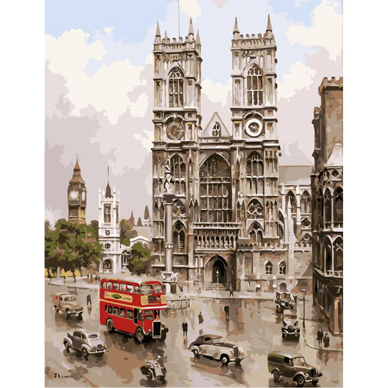 Frameless European architecture DIY Painting By Numbers Modern Wall Art Picture Acrylic Paint Unique Gift For Home Decor |
