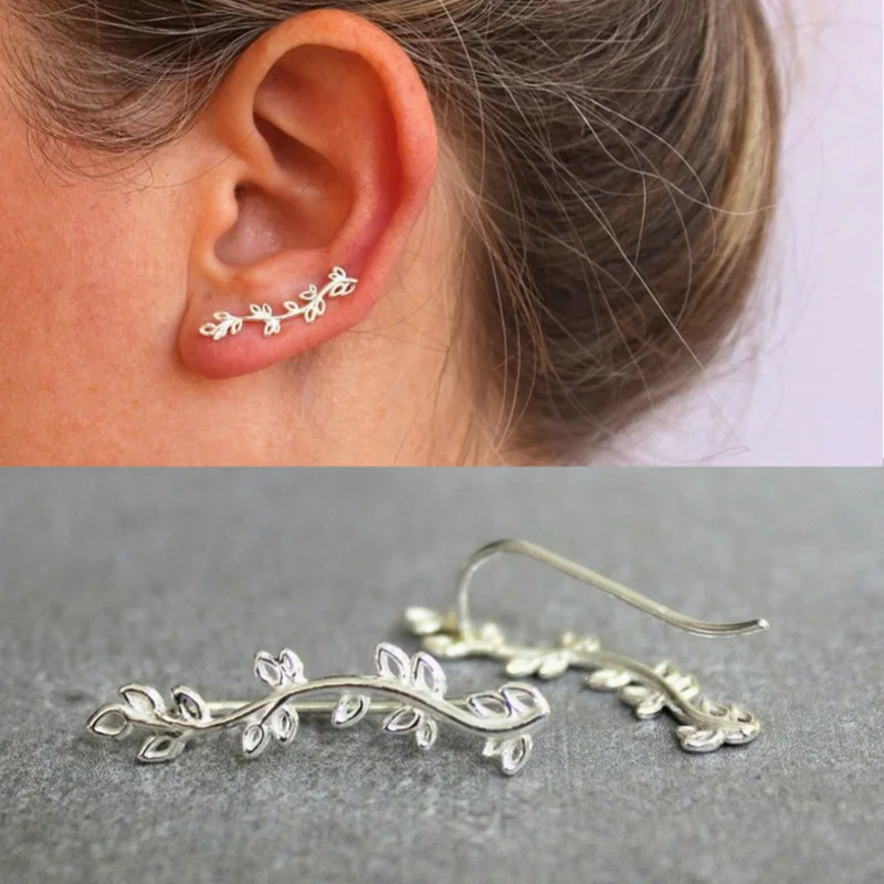 

New Brincos Ear Sweep Wrap Silver Gold Ear Climber Ear Clip Cuffs Leafs Earrings Jewelry For Women Ear Clips Earring Wholesale