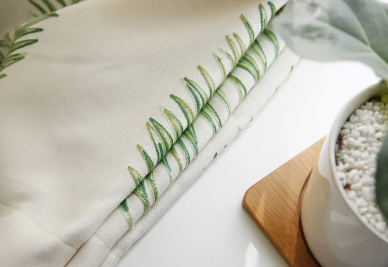 Вышитые Зеленый Лист Тюль Шторы для гостиная вышивка большой сосновый лист Curta белые шторы спальня P350D3