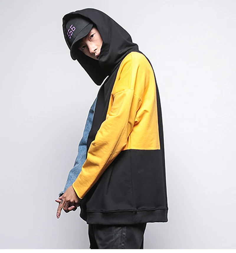 Patchwork Oversized Sweatshirt Men Fashion Long Hoodies Men  (15)