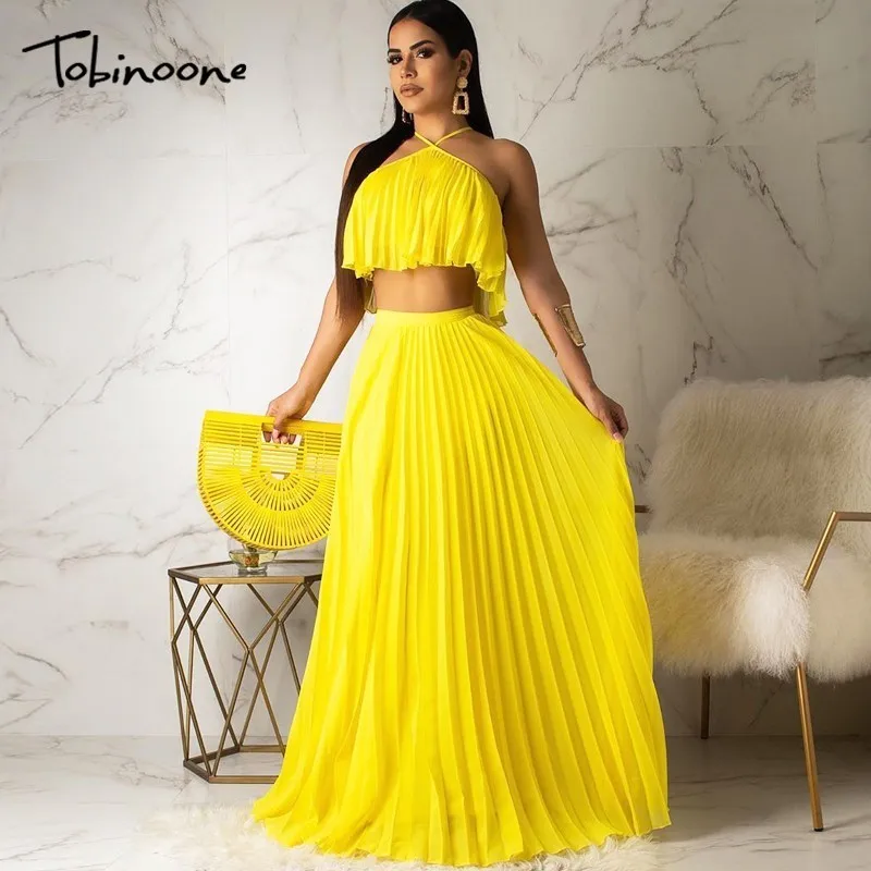 Tobinoone Vintage summer women dress Elegant sleeveless ruffle female long dresses Sexy holiday beach ladies vestidos