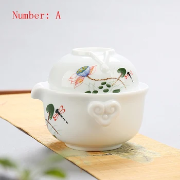 

White porcelain hand-painted fast guest cup, including a teapot 1 cup, personal travel portable kung fu ceramic coffee table